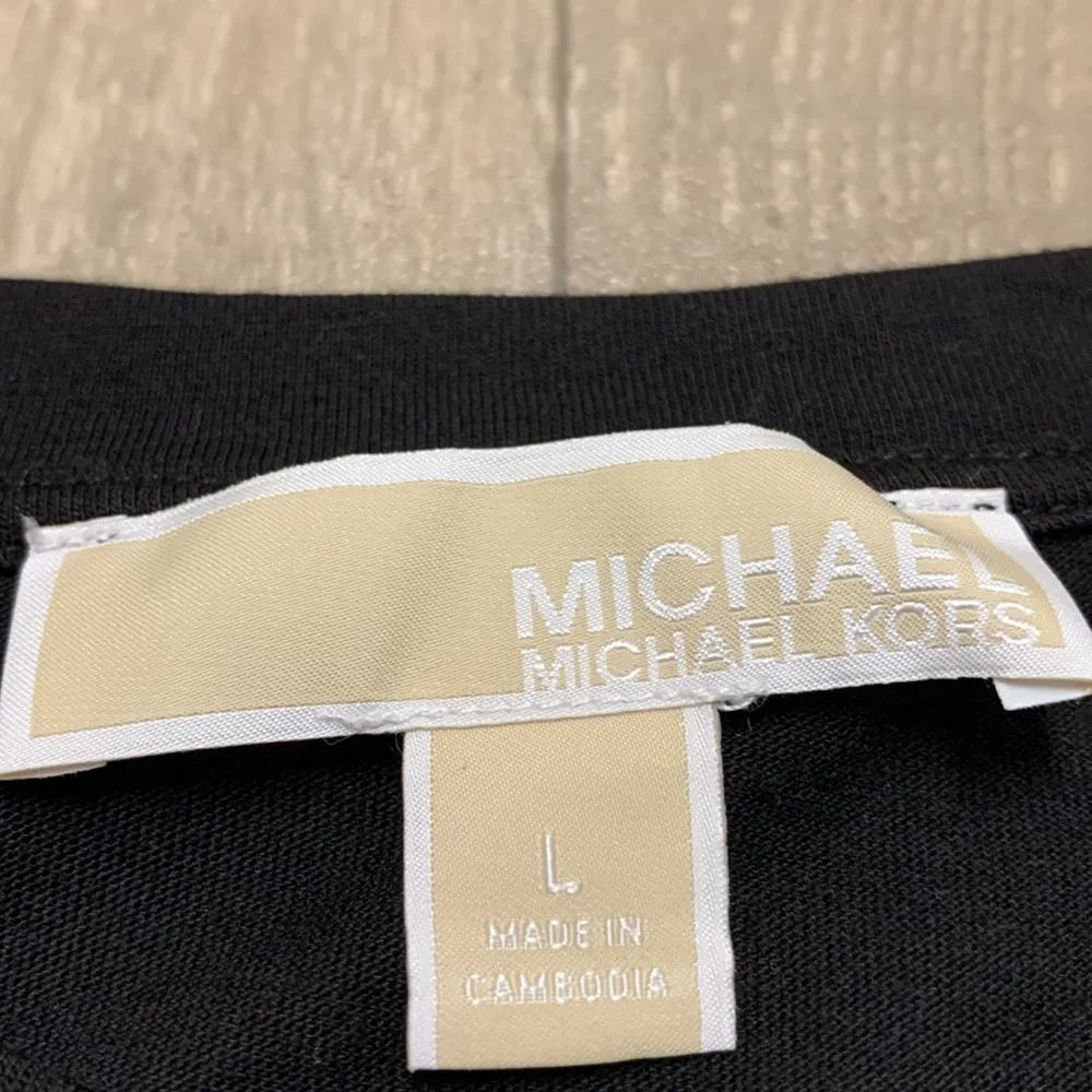 Womens Michael Kors Ruffled Sleeve‎ Crewneck Minimalist Top Shirt